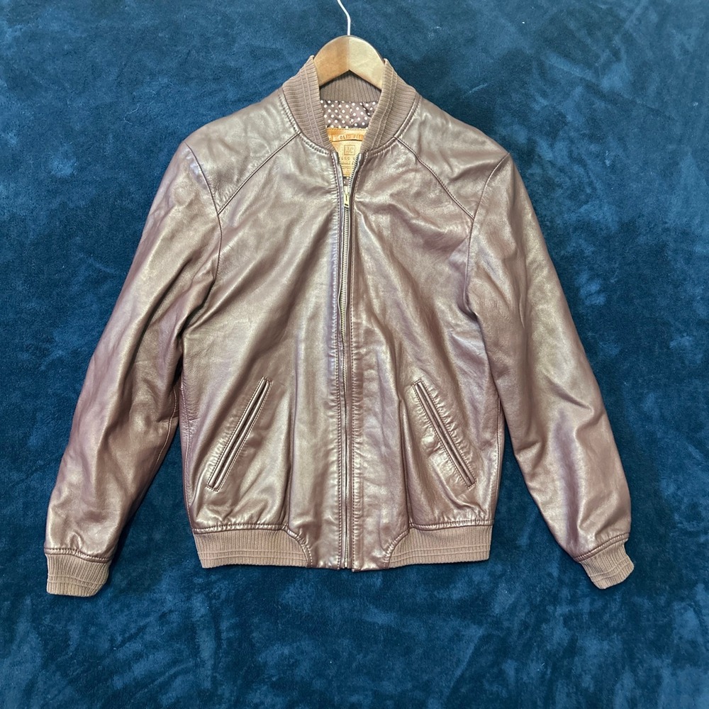 Arturo Calle Mens‎ Brown Leather Bomber Jacket Size S $350 Brown Slim Fit Flight